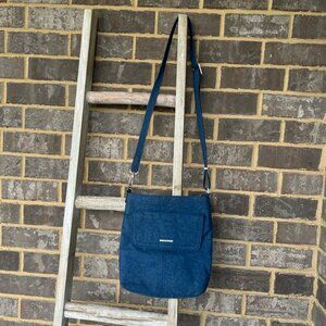 TRAVELON RFID Anti-Theft Travel Crossbody Bag Locking Zippers Blue Tonal